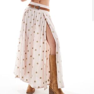 Beige Maxi Skirt with Gold Accents